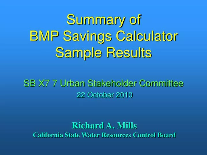 summary of bmp savings calculator sample results