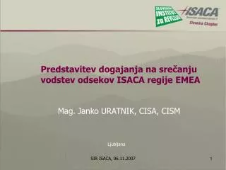 Predstavitev dogajanja na srečanju vodstev odsekov ISACA regije EMEA