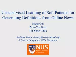 Unsupervised Learning of Soft Patterns for Generating Definitions from Online News