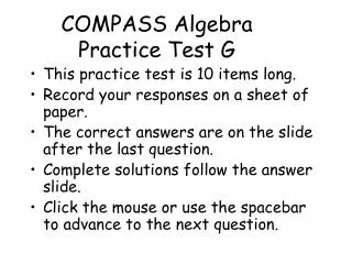 COMPASS Algebra Practice Test G