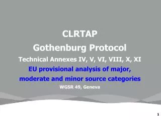 CLRTAP Gothenburg Protocol Technical Annexes IV, V, VI, VIII, X, XI