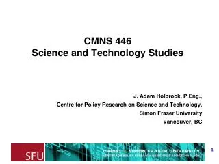 CMNS 446 Science and Technology Studies