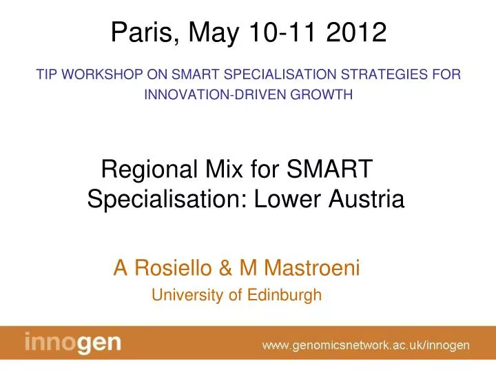 paris may 10 11 2012 tip workshop on smart specialisation strategies for innovation driven growth