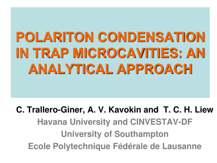 polariton condensation in trap microcavities an analytical approach