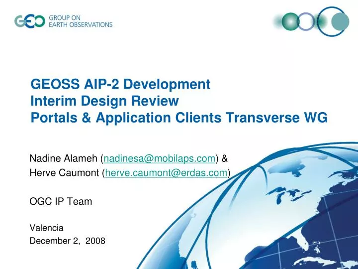 geoss aip 2 development interim design review portals application clients transverse wg