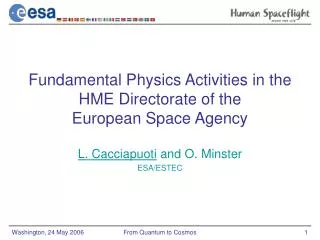 Fundamental Physics Activities in the HME Directorate of the European Space Agency