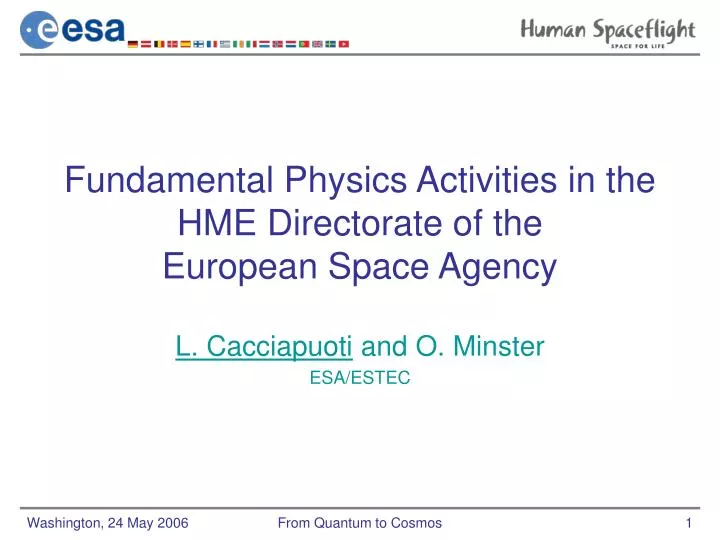 fundamental physics activities in the hme directorate of the european space agency