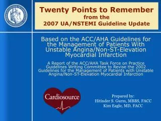 Twenty Points to Remember from the 2007 UA/NSTEMI Guideline Update