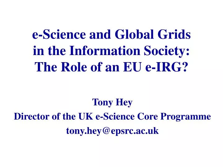 e science and global grids in the information society the role of an eu e irg