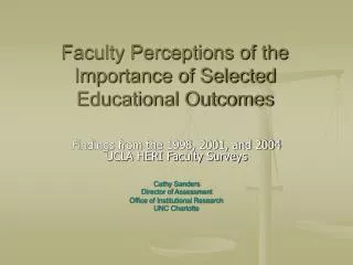 Faculty Perceptions of the Importance of Selected Educational Outcomes