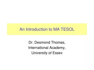 An Introduction to MA TESOL