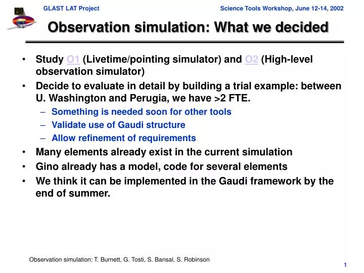 observation simulation what we decided