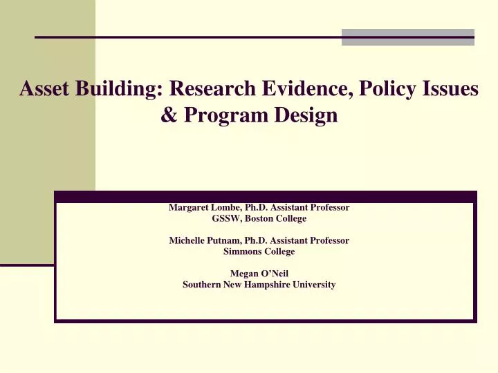 asset building research evidence policy issues program design