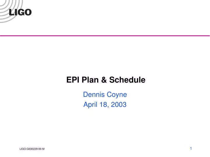 epi plan schedule