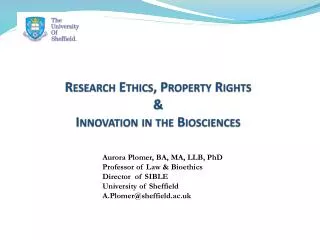 Research Ethics, Property Rights &amp; Innovation in the Biosciences