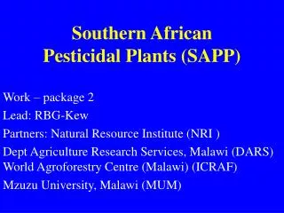 Southern African Pesticidal Plants (SAPP)