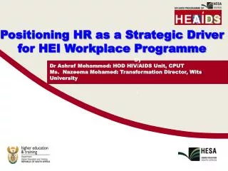 Positioning HR as a Strategic Driver for HEI Workplace Programme