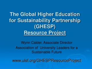 The Global Higher Education for Sustainability Partnership (GHESP) Resource Project