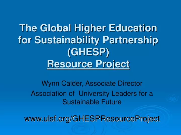 the global higher education for sustainability partnership ghesp resource project