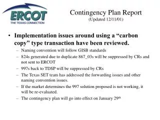 Contingency Plan Report (Updated 12/11/01)