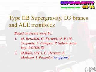 Type IIB Supergravity, D3 branes and ALE manifolds