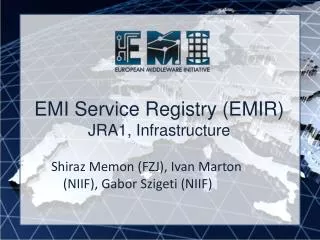 EMI Service Registry (EMIR) JRA1, Infrastructure