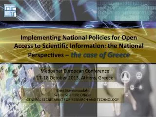 Medoanet European Conference 17-18 October 2013, Athens, Greece