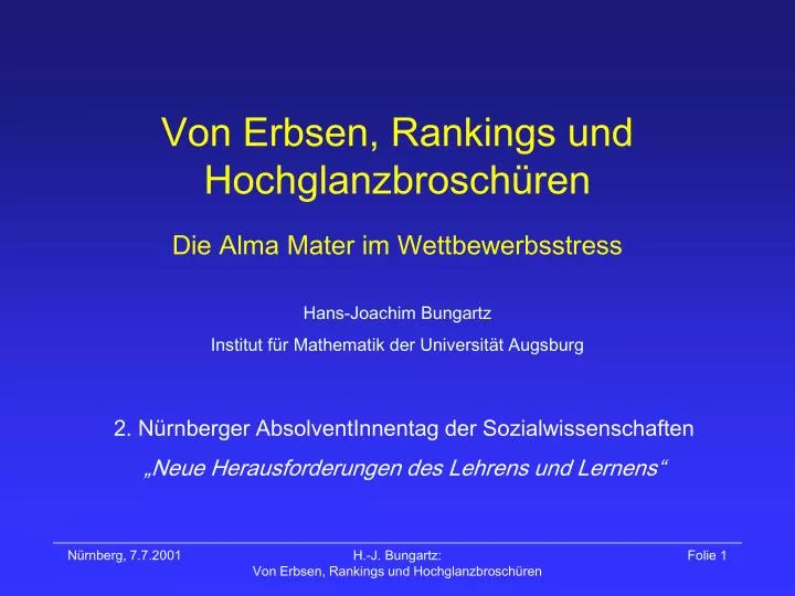 von erbsen rankings und hochglanzbrosch ren