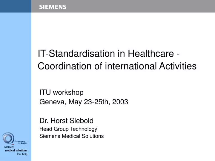 it standardisation in healthcare coordination of international activities