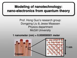 Modeling of nanotechnology: nano-electronics from quantum theory