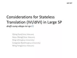 considerations for stateless translation ivi divi in large sp draft sunq v6ops ivi sp 01