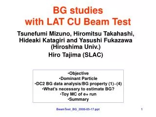 BG studies with LAT CU Beam Test