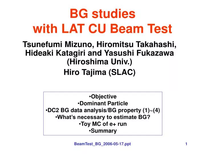 bg studies with lat cu beam test