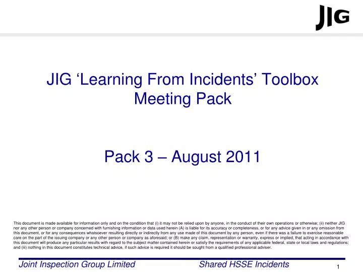jig learning from incidents toolbox meeting pack pack 3 august 2011