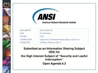 Submitted as an Information Sharing Subject (ISS) for