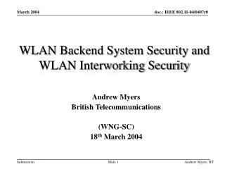 WLAN Backend System Security and WLAN Interworking Security