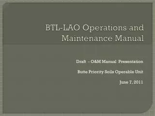 BTL-LAO Operations and Maintenance Manual