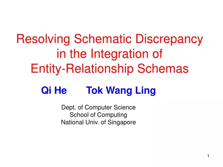 resolving schematic discrepancy in the integration of entity relationship schemas