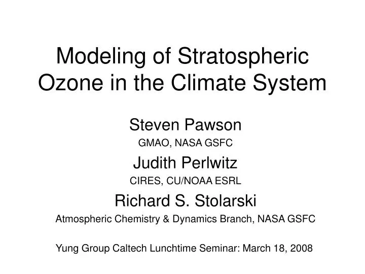 modeling of stratospheric ozone in the climate system