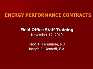 ENERGY PERFORMANCE CONTRACTS