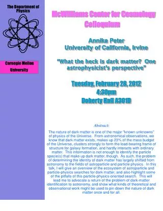 McWilliams Center for Cosmology Colloquium