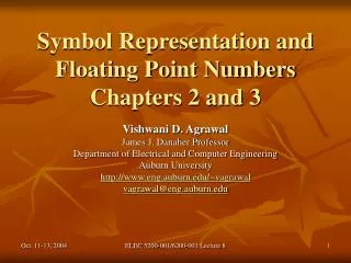 Symbol Representation and Floating Point Numbers Chapters 2 and 3