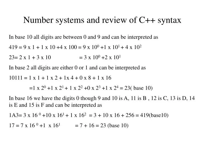 number systems and review of c syntax