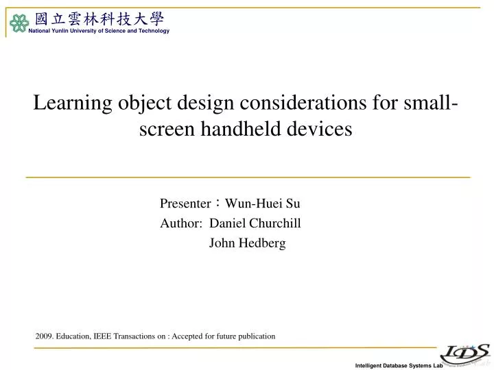 learning object design considerations for small screen handheld devices