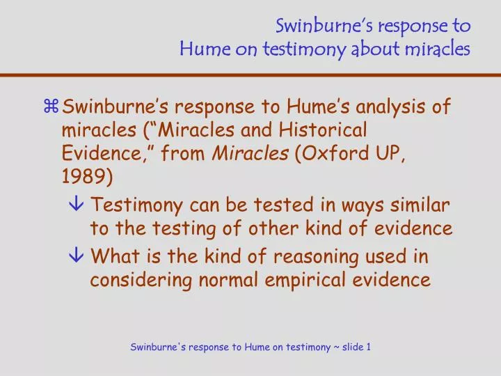 swinburne s response to hume on testimony about miracles