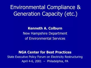 Environmental Compliance &amp; Generation Capacity (etc.)