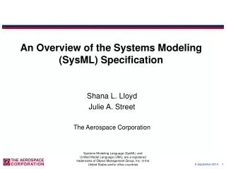 An Overview of the Systems Modeling (SysML) Specification