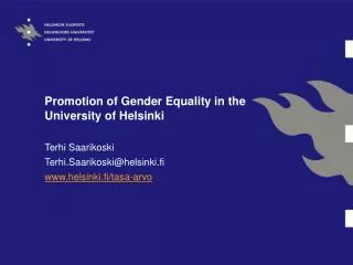 Promotion of Gender Equality in the University of Helsinki