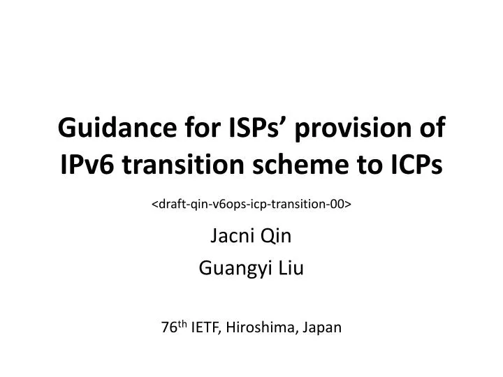 guidance for isps provision of ipv6 transition scheme to icps