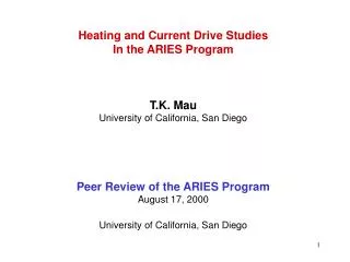 Heating and Current Drive Studies In the ARIES Program T.K. Mau